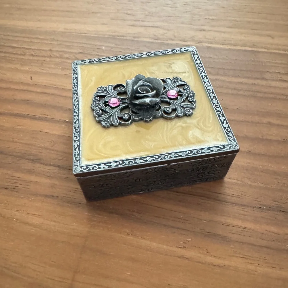 Z Gallerie Axco Vintage Pewter W/enamel & Bejeweled Trinket Jewelry Box